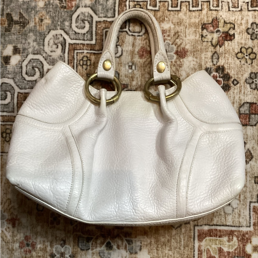 Kenneth Cole New York Leather Satchel Handbag Bone